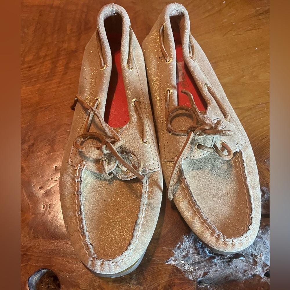 Sperry Top-Sider Original 2-Eye Boat Shoes Gold Sparkle Suede Women’s Size 10